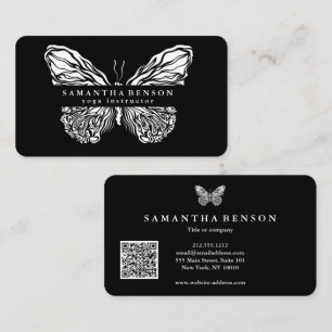Cartão De Visita Elegante código QR moderno em preto e dourado com 