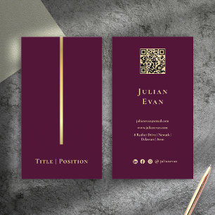 Cartão De Visita Elegante Código QR Profissional Burgundy e Dourado