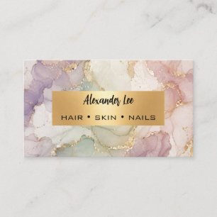 Cartão de Visita Elegante com Aquarela e Dourado F