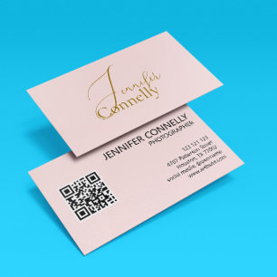 Cartão de Visita Elegante com Código QR Rosa Bege