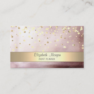 Cartão De Visita Elegante Confete de Listras em Dourado Rosa