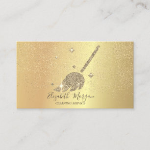Cartão De Visita Elegante Confete Dourado Empregada Doméstica Limpa