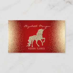Cartão De Visita Elegante Confete Moderno Vermelho Dourado Unicórni