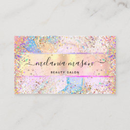 Cartão De Visita Elegante Confete Pastel Holográfico Brilhante Dour