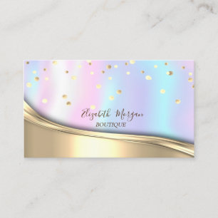 Cartão De Visita Elegante Confetti Dourado, Holográfico