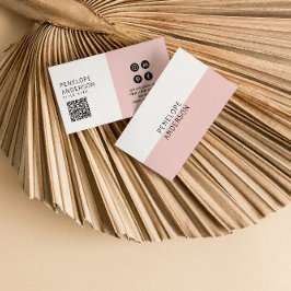 Cartão De Visita Elegante cor-de-rosa Minimalista Código QR Moderno