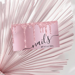 Cartão De Visita Elegante cor-de-rosa-rosa-rosa na moda pinga unhas