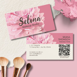 Cartão De Visita Elegante Creme Blush Floral Makeup Studio