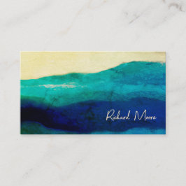 Cartão De Visita Elegante creme e abstrato de assinatura azul