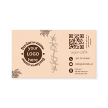 Cartão de Visita Elegante Creme e Marrom Botânico