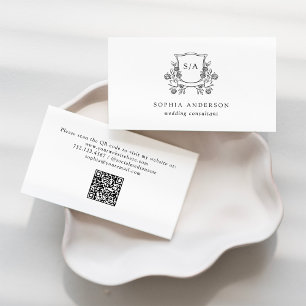 Cartão De Visita Elegante Crest e Monograma   Preto e branco