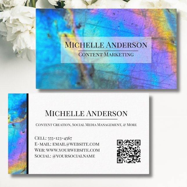Cartão De Visita Elegante Crystal Marble Stone (Modern Trendy Labradorite Crystal Colorful Stone Business Card)