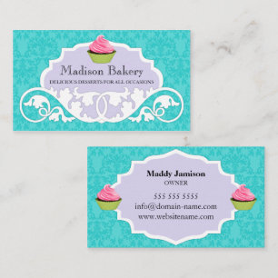 Cartão De Visita Elegante Cupcake Bakery Swirl Damask