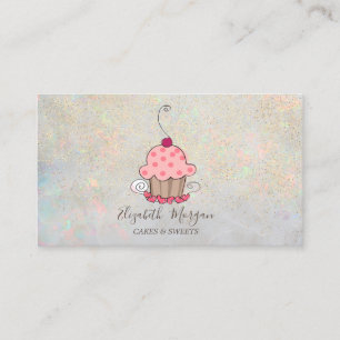Cartão De Visita Elegante Cupcake de Confete Dourado Lotus Opala
