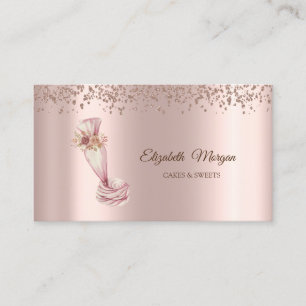 Cartão De Visita Elegante Cupcake de Ouro Rosa, Doces, Ferramenta d