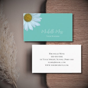 Cartão De Visita Elegante Daisy Bloom Botanical Trendy Teal Green