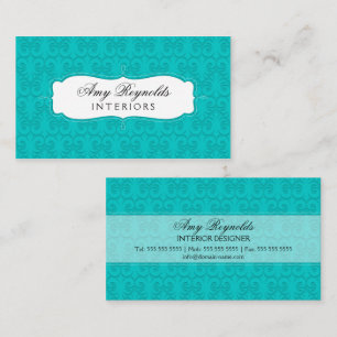 Cartão De Visita Elegante Damask Azul-turquesa