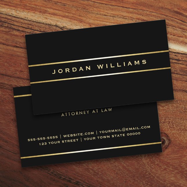 Cartão De Visita Elegante de bordas de gradiente de ouro preto (Elegant black business card with golden gradient borders)
