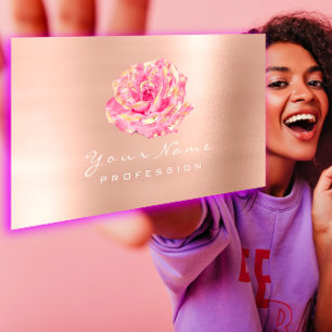 Cartão De Visita Elegante de champanhe Dourado de flor rosa rosa ro