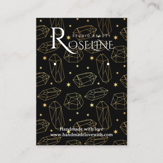 Cartão De Visita Elegante de joias de cristal negro e dourado (Frente)