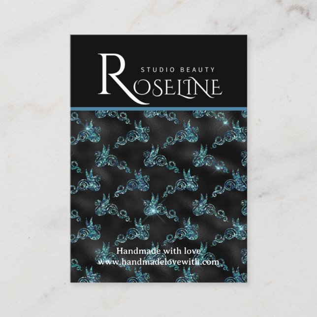 Cartão De Visita Elegante de joias geométricas a preto e azul (Frente)
