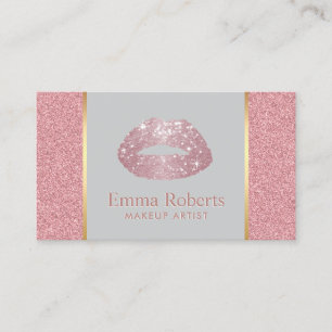 Cartão De Visita Elegante de Lábios de Glitter Dourado Rosa