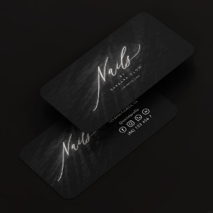 Cartão De Visita Elegante de Prata Negra Manicurista de Script Nail