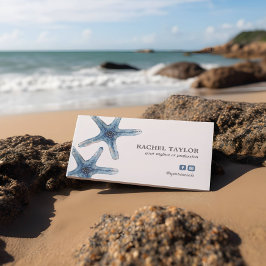 Cartão De Visita Elegante de Starfish azul-praia de praia Busin