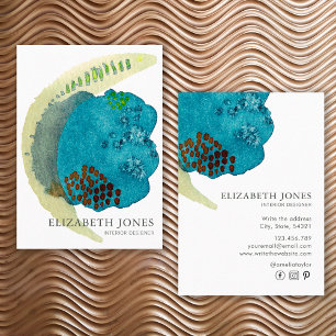 Cartão De Visita Elegante Designer de Interiores Abstrato Aquarela