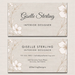 Cartão De Visita Elegante Designer de Interiores Floral Botânico de