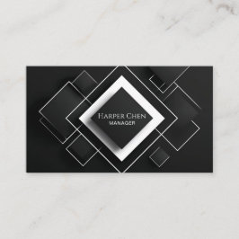 Cartão De Visita Elegante Diamante Geométrico Minimalista Preto e B
