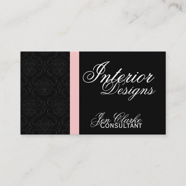 Cartão de visita elegante do damasco preto e (Frente)