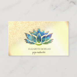 Cartão de Visita Elegante Dourado Azul Lótus