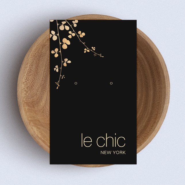 Cartão De Visita Elegante Dourado Branch Black Earring (Criador carregado)