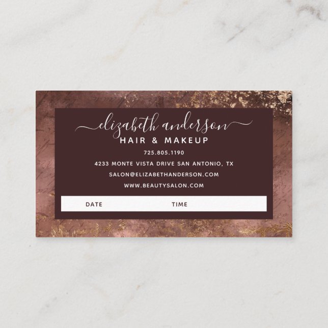 Cartão De Visita Elegante Dourado Cabelo Stylist Salon Compromisso  (Verso)