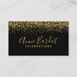 Cartão De Visita Elegante Dourado Confetti e Black Professional