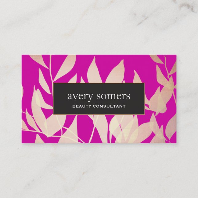 Cartão De Visita Elegante Dourado deixa magenta consultor de beleza (Frente)