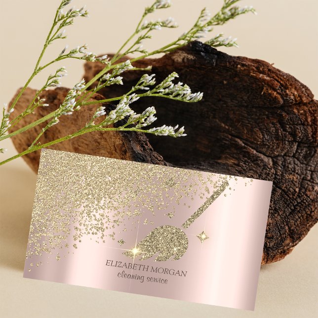 Cartão De Visita Elegante Dourado Diamantes Broom Maid Clearing Hou (Criador carregado)