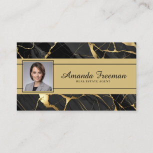 Cartão De Visita Elegante Dourado e Black Marble Imóveis