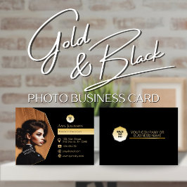 Cartão De Visita Elegante Dourado e preto, adicione fotos próprias 