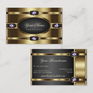 Cartão De Visita Elegante Dourado e Preto com Rinestones Shimmery