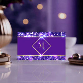 Cartão De Visita Elegante, Dourado e Real, Glitter Roxo Moderno
