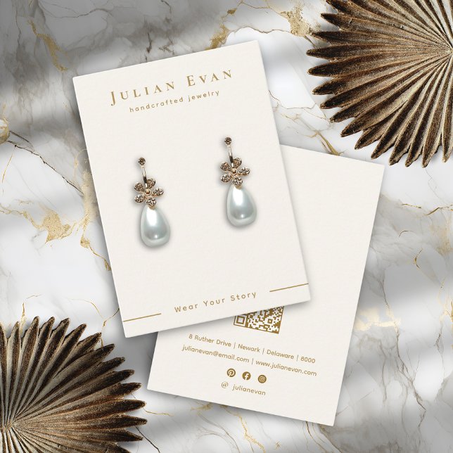 Cartão De Visita Elegante Dourado Elegante Tela de Ourivesaria Bran (Elegant White Gold Jewelry Earring Display Card)
