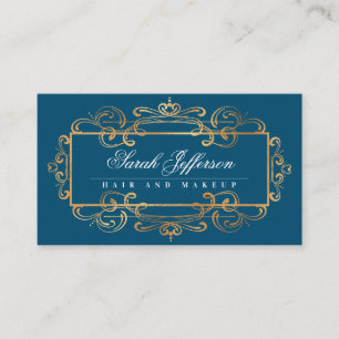 Cartão De Visita Elegante Dourado Enrola Lúxias Vintage Teal