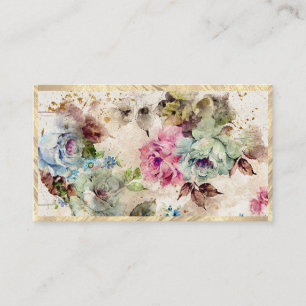 Cartão De Visita Elegante Dourado Floral Abstrato Watercolor Russo