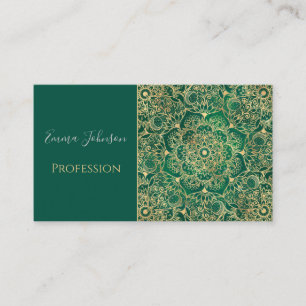 Cartão De Visita Elegante Dourado Floral Mandala Green Design