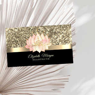 Cartão De Visita Elegante Dourado, Instrutor Lotus Flower Yoga