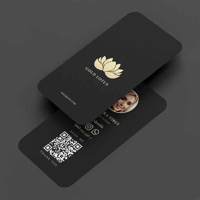 Cartão De Visita Elegante Dourado Lotus Bem-Estar Terapêutica Holís (Elegant Gold Lotus Wellness Esthetician Therapist Business Card
)