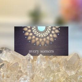 Cartão De Visita Elegante Dourado Lotus Mandala Wood Yoga Instrutor