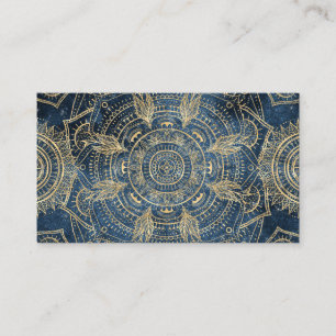 Cartão De Visita Elegante Dourado Mandala Blue Whimsy Design